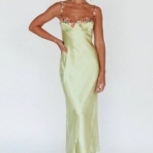 Floral Midi Dress in Lime